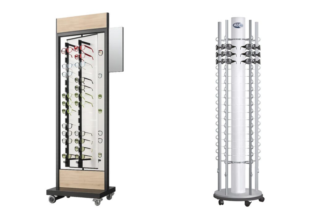 Présentoirs mobiles sur roulettes et sécurisés