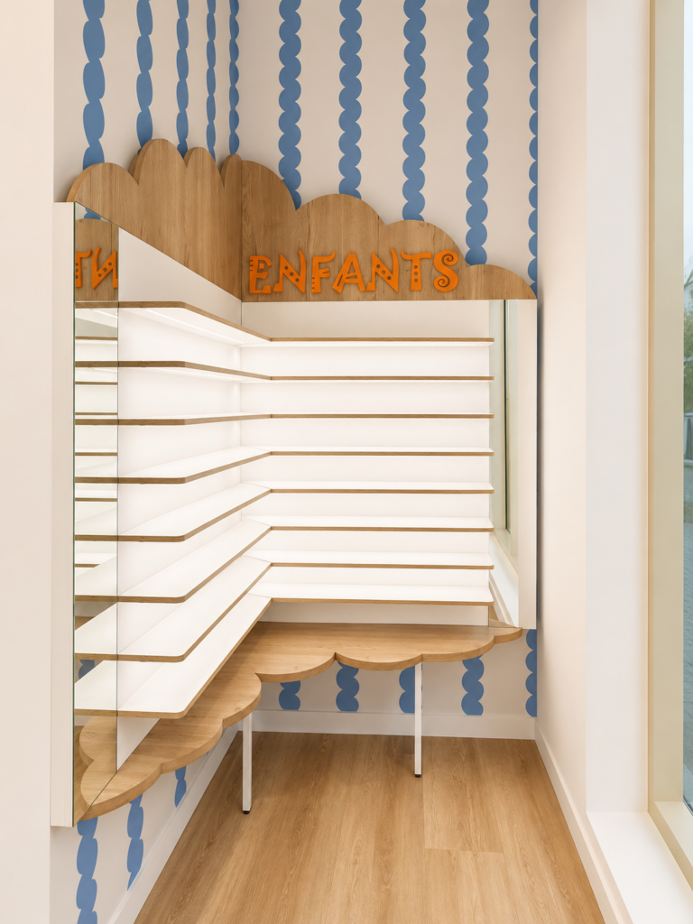 Corner enfants avec mobilier sur mesure pour lunettes dans le magasin Visual à Nantes