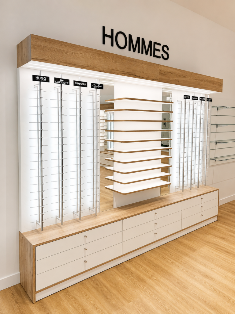 Mobilier dans l'espace hommes du magasin de Nantes