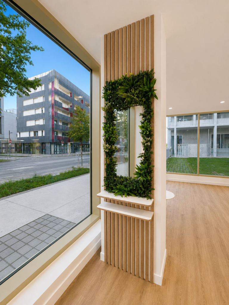 Miroir décoratif avec cadre végétal dans le magasin d'optique Visual à Nantes